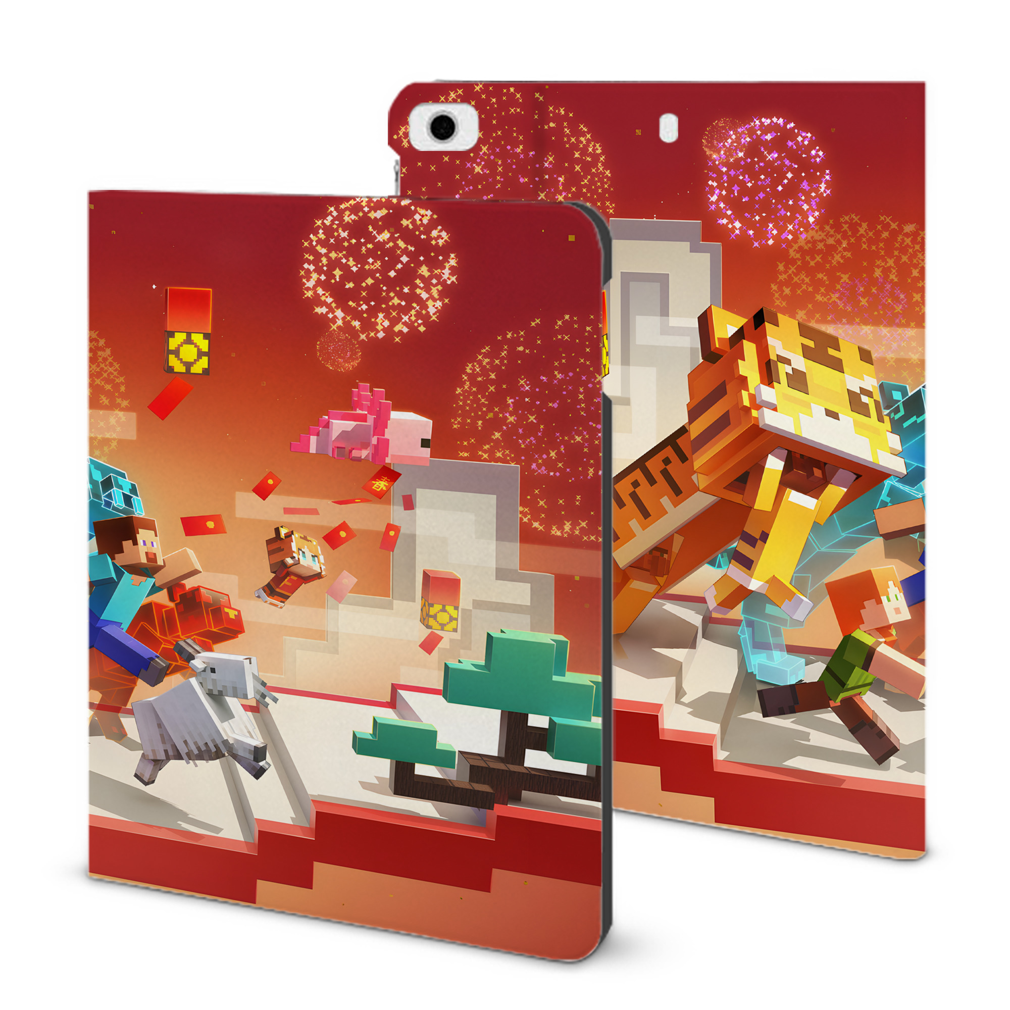 （画像用） マインクラフト ブロックの世界 Minecraft MC Block world IPad ケース ブック型 PUレザー TPU 耐衝撃 軽量 薄型 ペン収納なし 全面保護 IPad 各モデル対応